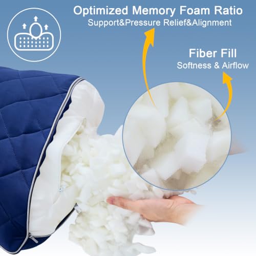 KISSKI Cooling Body Pillow for Adults, Adjustable Memory Foam Long Pillow - color: Navy