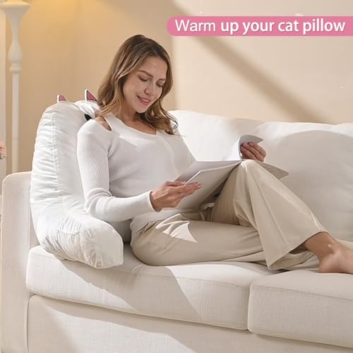 SUNSIDE Cat Reading Pillow,Detachable Back with Arms for Sitting Up Bed - color: White