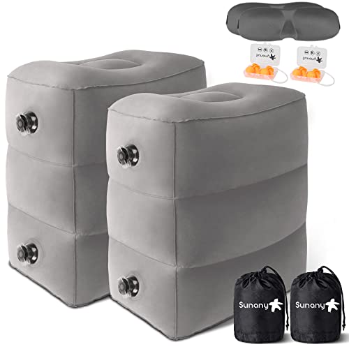 Sunany Inflatable Travel Foot Rest Pillow, Airplane Bed for Kids and Toddler, Adjustable Height Portable Car Leg Rest Pillow, Suitable for Airplane, Trains, Cars, Home, Office and Any Travel (2 Pack) - color: Grey, size: 2 Pack (Regular Premium)