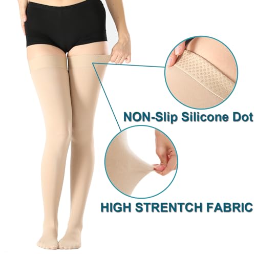 Medical Thigh High Compression Stockings for Women & Men Closed Toe - color: Closed Toe Beige, size: Small