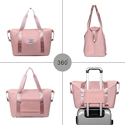 NPBAG Women Travel Duffel, Multi Functional Large Expandable Weekender Carry-on Tote, Gym Workout Overnight Bag, Mommy Hospital Bag for Labor and Delivery - color: Basic-Polka Dots, style: Basic Version