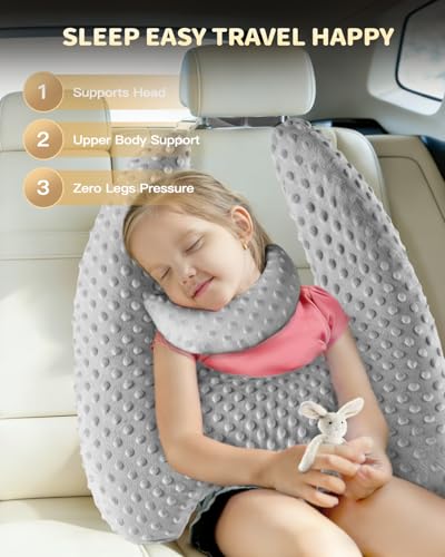 Memory Foam Kids Travel Pillow, Car Pillow for Kids, Velvet Dots, Grey - color: Grey