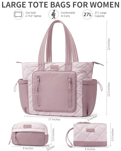 Bagstellar Puffer Tote Bag for Women, Lightweight Puffy Work Laptop Handbag - color: Pink