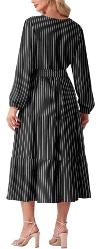GRECERELLE Casual Fall Dresses for Women Long Sleeve Wedding Guest Dresses - color: Black Stripe, size: X-Large