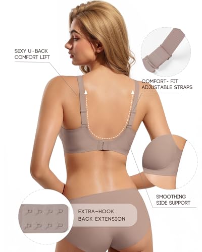 VQJ Women's Jelly Push Up Bra, Wireless Full Coverage Seamless T-Shirt Bra - color: Dusky Rose, size: Large