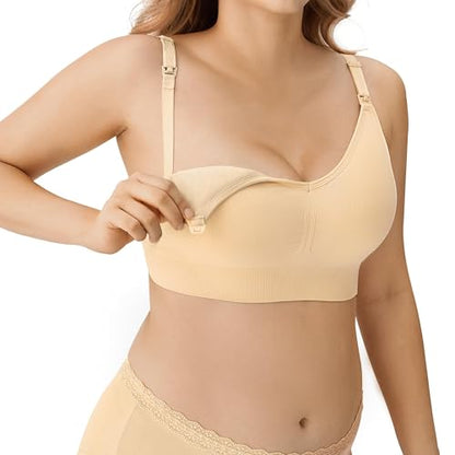 HBselect Women Maternity Bras 5 Pack Nursing Bras for Breastfeeding - color: 5pack(black/White/Nude/Grey/Navy Blue), size: Large