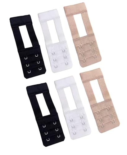 Women Elastic Bra Extenders 1-6 Hook, Bras Back Extension Strap - color: 2 Hook 1/2" Spacing,black/White/Beige 6pcs