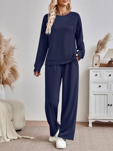 AUTOMET Womens Sweatsuits 2 Piece Lounge Matching Sweat Sets Fall Outfits - color: Navy, size: X-Large