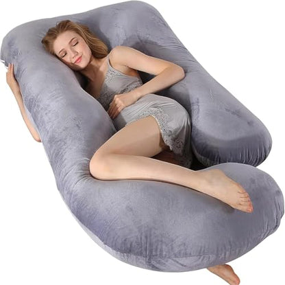 Elover U Shaped Pregnancy Pillow,Full Body Maternity Support - color: Velvet-dark Grey