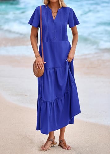 KIRUNDO Summer Maxi Dresses for Women with Pockets 2026 - color: Royal Blue, size: Large