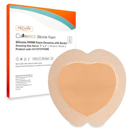 CuraVance Antibacterial Bordered Silicone Foam Dressing, 7"x7" Box of 5 - style: 7"x7" PHMB