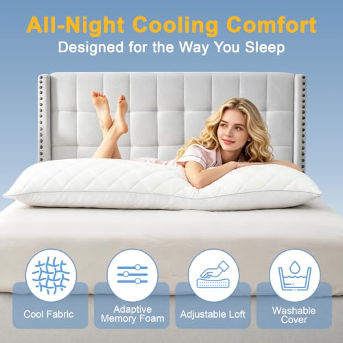 KISSKI Cooling Body Pillow for Adults, Memory Foam Long Pillow for Bed - color: Cloud White