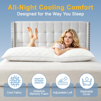 KISSKI Cooling Body Pillow for Adults, Memory Foam Long Pillow for Bed - color: Cloud White