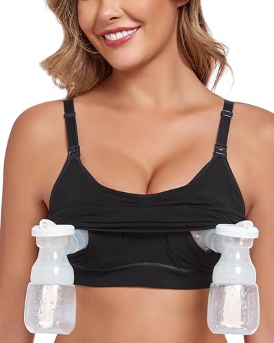 GXXGE 3Pack Hands Free Pumping Bra, Adjustable Pumping & Nursing Bra with EasyClip for All Breast Pumps Cotton Sleep Bra - color: 3*black, size: Large