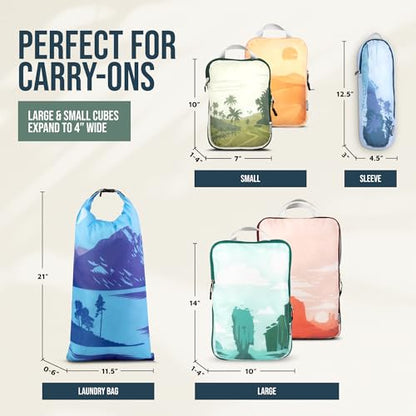 TRIPPED Travel Gear Compression Packing Cubes for Carry-On Travel 6-Pack - color: Getaways, size: 6 Piece