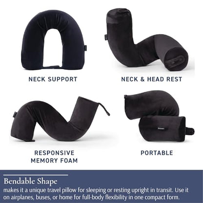 Brookstone Free Form Travel Pillow Lightweight Flexible Memory Foam Pillow - color: Black