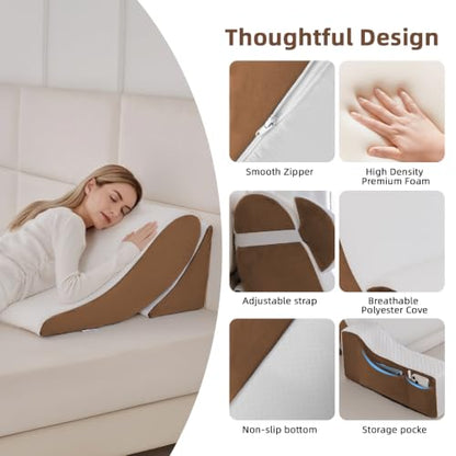 Wedge Pillow Set for After Surgery,White/Dark Brown,9PCS-23.2" - color: White/Dark Brown, size: 9PCS-23.2''