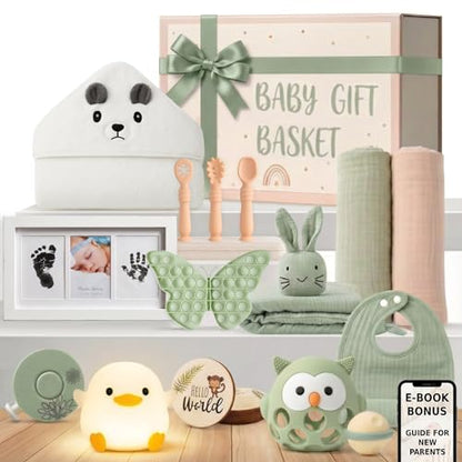 New Baby Gift Basket Curated 22-Piece Set with Infant Development Toys - color: 21 PCS - MINT GREEN