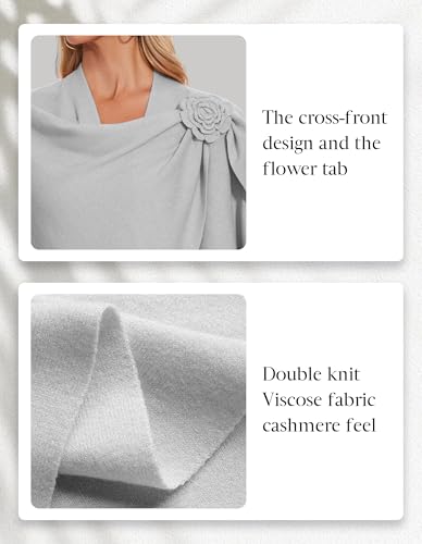 PULI Women Elegant Cross Front Floral Shawl Wraps Poncho Fall Winter - color: Grey