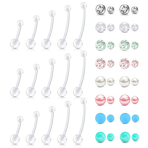 Longita Plastic Pregnancy Belly Button Rings Long Bar Navel Rings for Maternity Sport Pregnant Women Flexible Clear Belly Piercing Retainer Different Length bar and Balls for Replacement 10-32mm - color: Clear - (12, 16, 18, 25, 32mm)