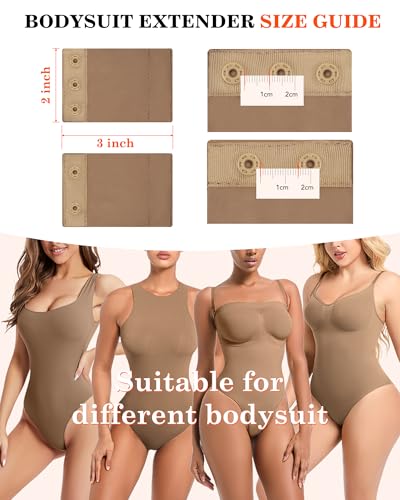 Women Bodysuit Extender Adjustable Snap Crotch Add Length To Crotch Extender(Not suitable for metal clasp) - color: Khaki-（2pc,2 Plastic，3" Length）