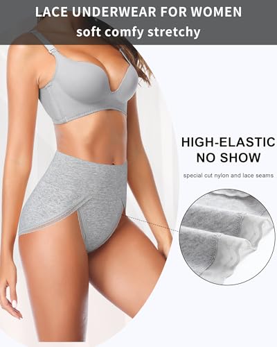 UMMISS Cotton Underwear for Womens High Waisted Slight Tummy Control High Cut Panties Full Coverage Ladies Briefs 5 Pack - color: C-black*3, Grey*2-5 Pack, size: Medium