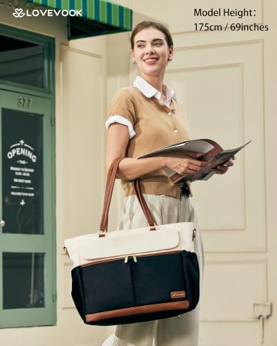 LOVEVOOK Lunch Tote Bag for Women, Work Laptop Bag with Lunch Compartment - color: Brown Black-Lunch, size: 15.6 Inch