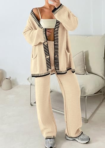 PRETTYGARDEN Women's Fall 2 Piece Knit Sweater Lounge Set - color: Beige, size: XX-Large