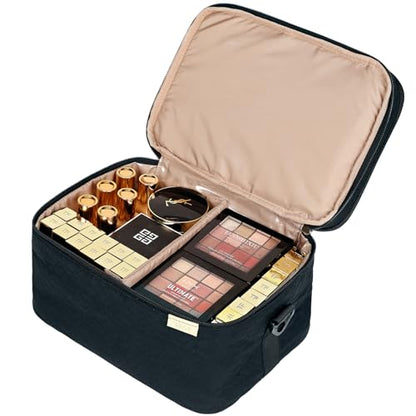 NISHEL Large Makeup Bag Organizer, Double Layer Cosmetic Travel Case - color: Black, size: Extra Large
