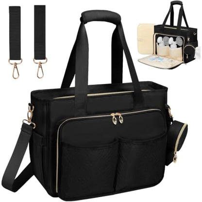 GDNasist Diaper Bag Tote, Large Baby Bag with Pacifier Case for Travel Work - color: Black