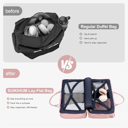 3 Piece Lay Flat Duffel Bag Set Wet Pocket Carry On Pink - color: Pink