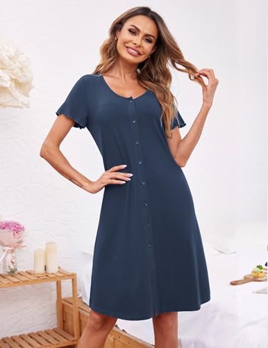 Ekouaer 3 Pack Women's Button Down Nightgowns Short Sleeve Night Shirts - color: Black,grey,navy, size: 3X-Large