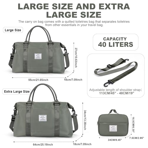 Travel Duffel Bags for Women,Carry-On Weekender Overnight Bag - color: Olive Green, size: Extra Large