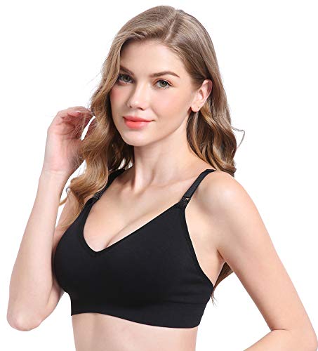Suekaphin Nursing Bra 5pack Wireless V Neck Maternity Nursing Bra Bralette Low Cut Sleeping Breastfeeding with Extenders - color: Black/Nude/White/Gray/Lightblue, size: Large