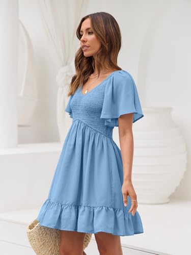 LILLUSORY Womens Flowy Casual Mini Dresses 2026 Summer Graduation Dress - color: Light Blue, size: Medium