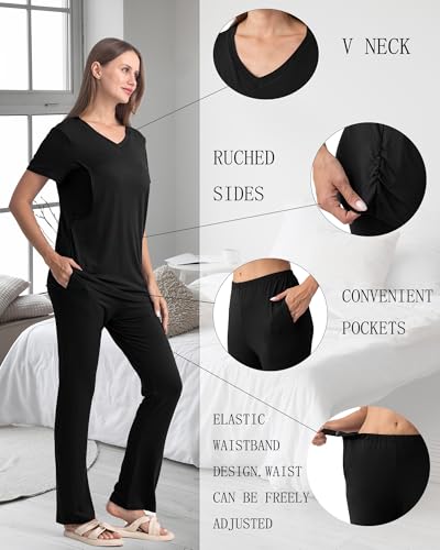 Rnxrbb 3 Piece Maternity Nursing Pajamas Set for Women Postpartum Pjs - color: Black, size: Medium