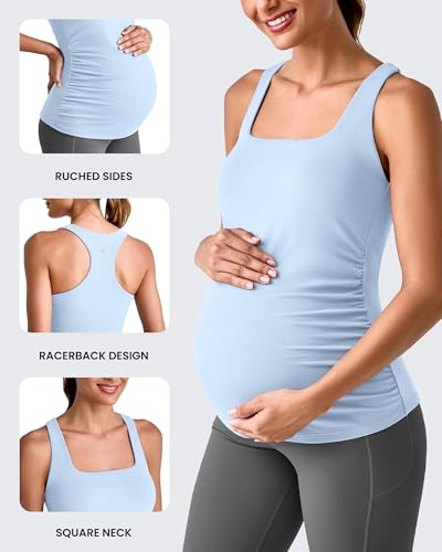 G4Free BareFeel Maternity Tank Tops with Removable Pads Pregnancy Clothes - color: Light Denim, size: Medium