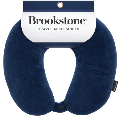 Brookstone Microbead Neck Pillow Soft Travel Pillow with Phone Pocket - color: Blue