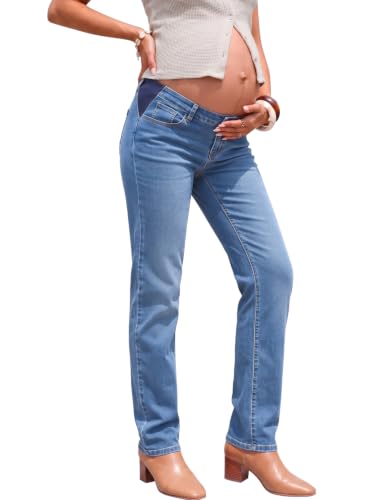 BLENCOT Womens Maternity Jeans Elastic Waist Stretch Pregnancy Denim Pants - color: Ashleigh Blue, size: X-Large