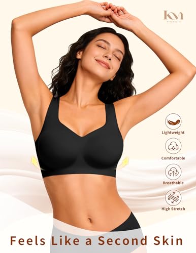Wireless Pullover Sleep Bras for Women Seamless No Underwire T Shirt Bra - color: Black, size: Large