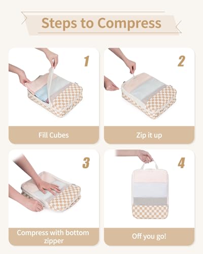 Narwey Compression Packing Cubes for Travel, Cute Luggage Organizer Bags - color: Z-Light Checkerboard
