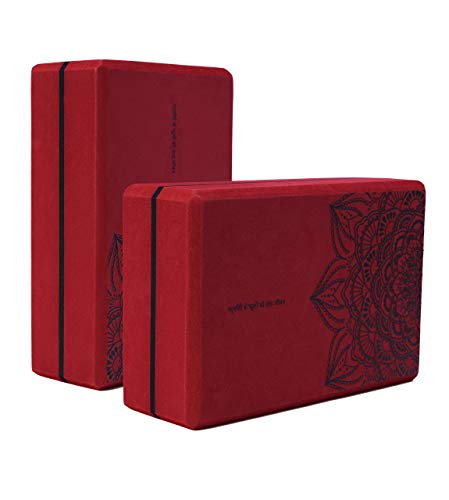nuveti Non-Slip & High Density Yoga Block set of 2 for Pilates 9"x6"x3" - color: Red