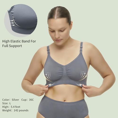 Under Control Nursing Bra 4-Pack - Wireless Maternity & Sleep Bra with Removable Pads - Comfortable Breastfeeding Bra (S-2XL) - color: Silver/Dark Mauve/White/Olive, size: Medium