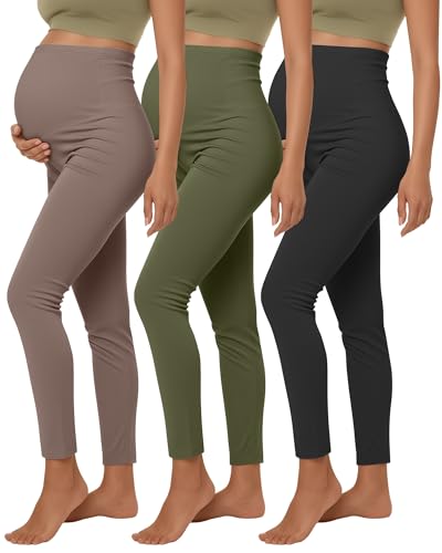 3 Pack Women's Maternity Lounge Pants - color: Black, Army Green, Brown, size: Small