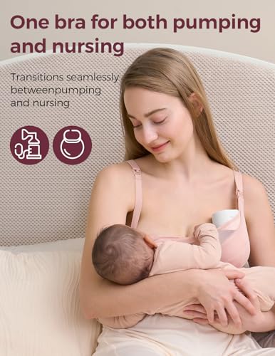 Momcozy Mesh Pumping Bra Hands Free, Plus Size Nursing Bras for Pumping - color: Oyster Pink, size: Medium
