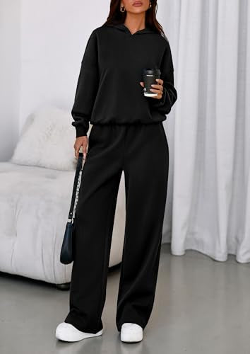 PRETTYGARDEN 2 Piece Lounge Sets for Women Matching Sweatsuits - color: Black, size: X-Large