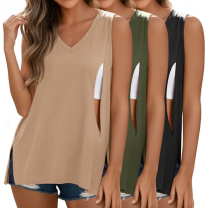 3 Pack Womens Maternity Nursing Tank Top - color: Khaki, Army Green, Black, size: Medium