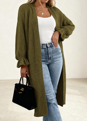KIRUNDO Long Cardigans for Women Oversized Open Front Coats - color: Army Green, size: Medium