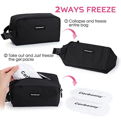 Cerbonny Small Cooler Bag,Freezable Lunch Bag,Built-In Ice Pack,L Size - color: Black-B