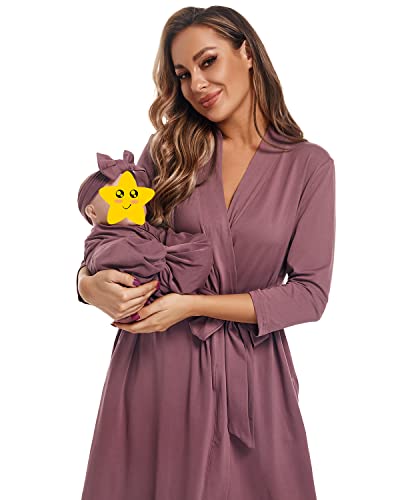 SUFEINI Maternity Robe with Matching Swaddle Blanket Set, Maternity Mommy Bathrobe Postpartum Robe Labor Gown - color: Aosa F07, size: X-Large